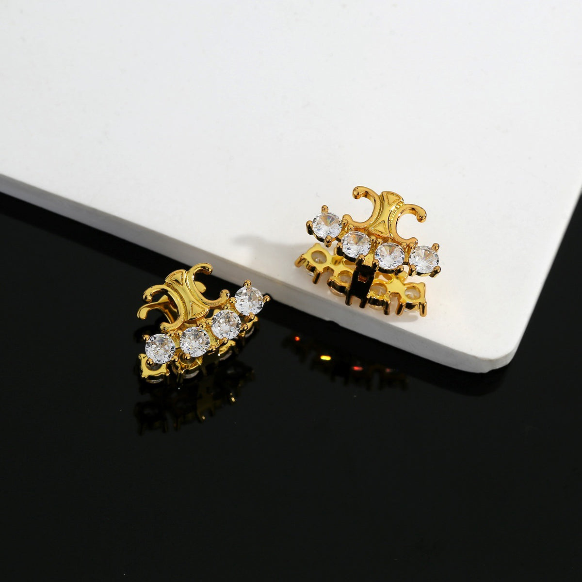 Signature Emblem Stud Earrings in Gold-Tone – Design 06 main product view