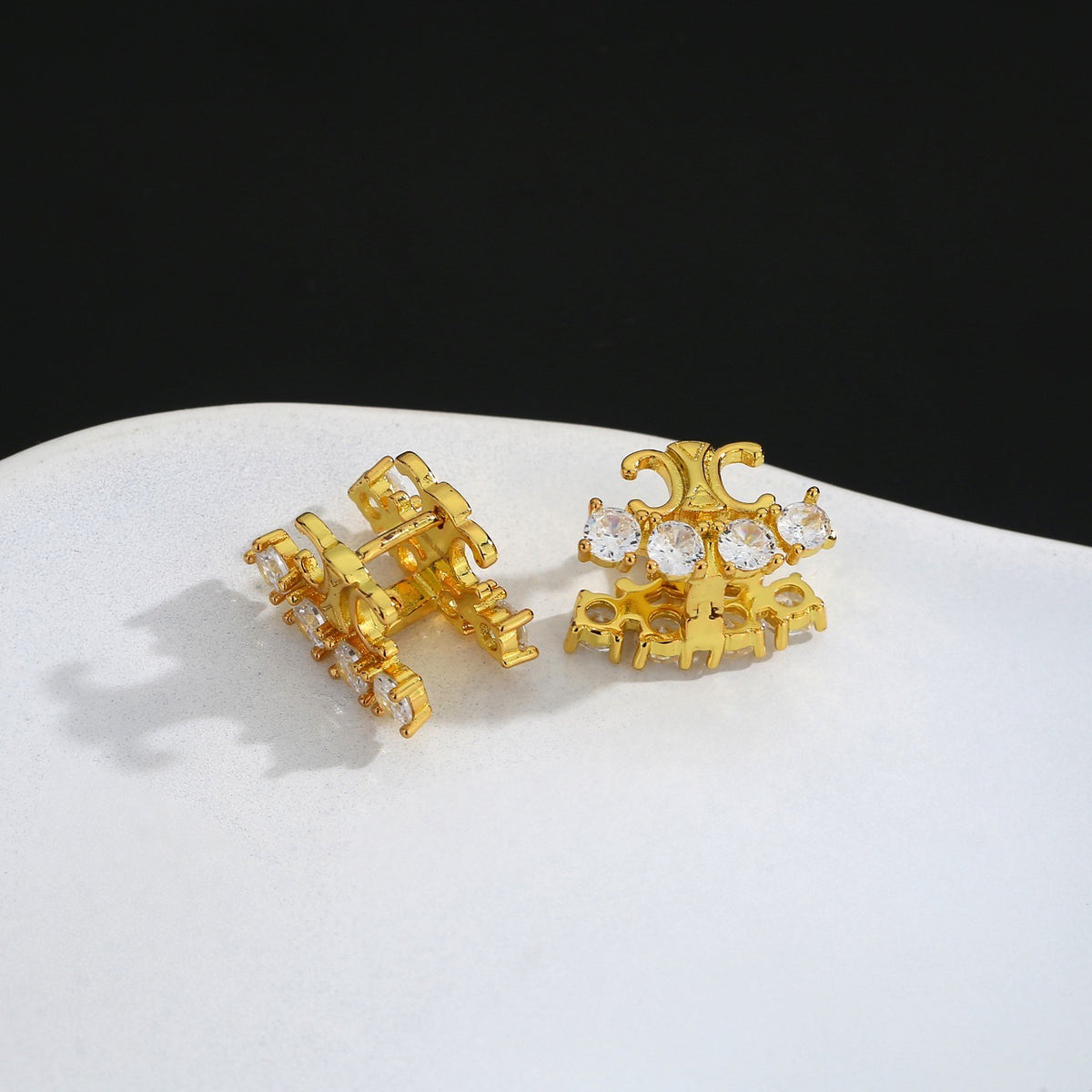 Signature Emblem Stud Earrings in Gold-Tone – Design 06 styled detail