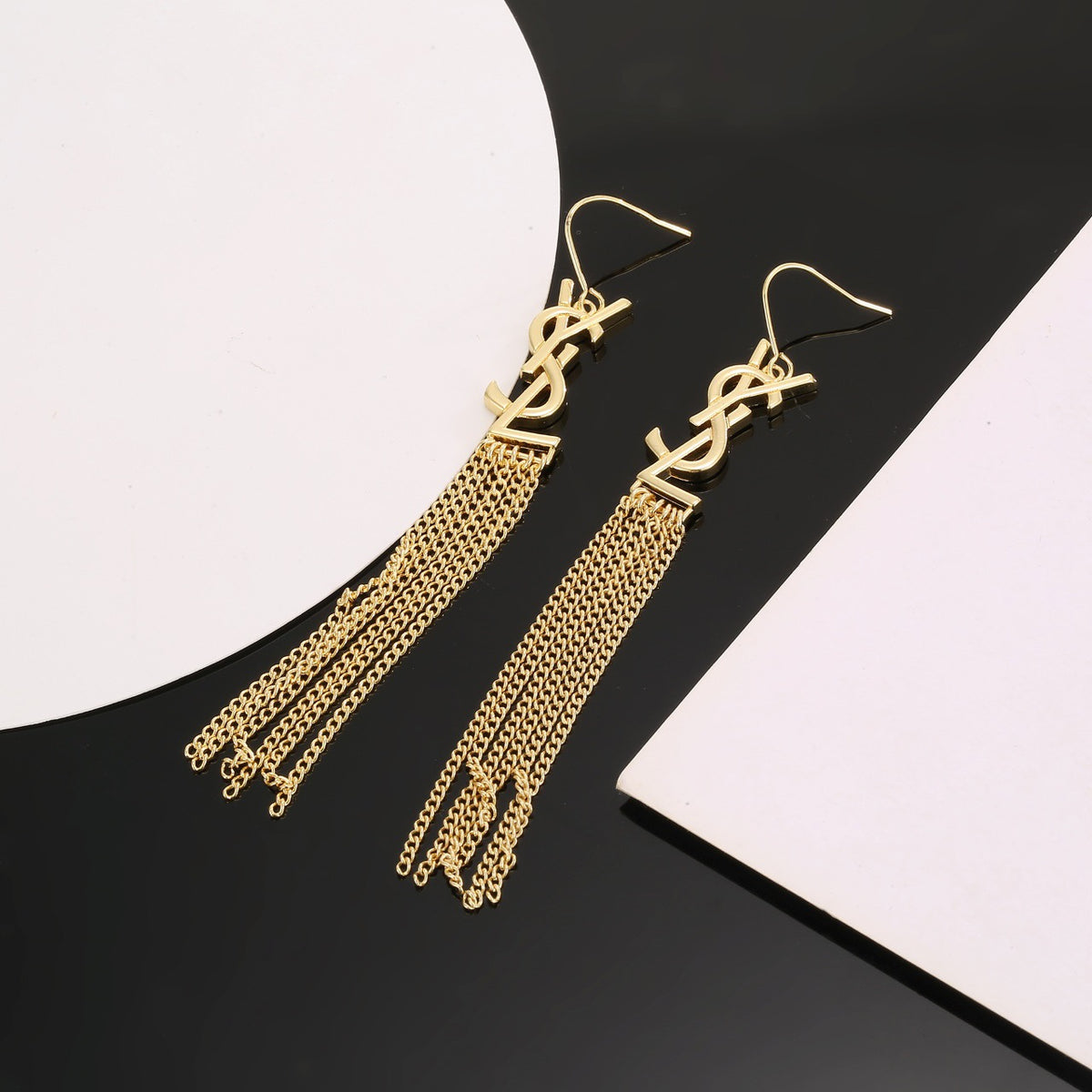 Geometric Emblem Stud Earrings in Polished Metal-Tone – Design 008 styled product view