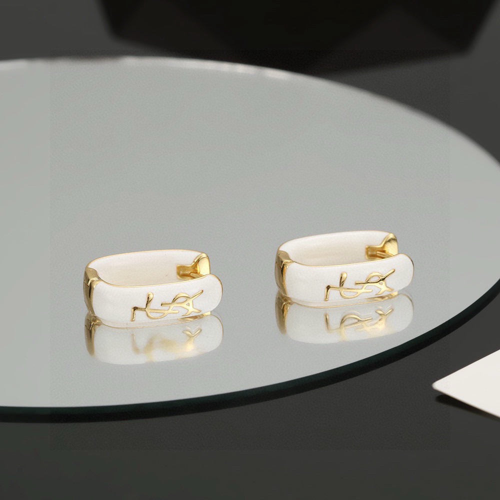 Geometric Emblem Stud Earrings in Polished Metal-Tone – Design 007 styled product view