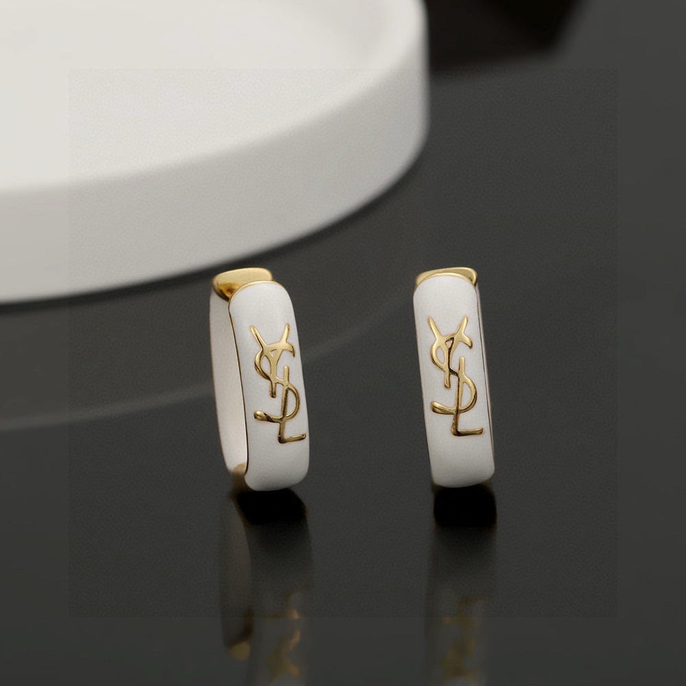 Geometric Emblem Stud Earrings in Polished Metal-Tone – Design 007 close-up detail