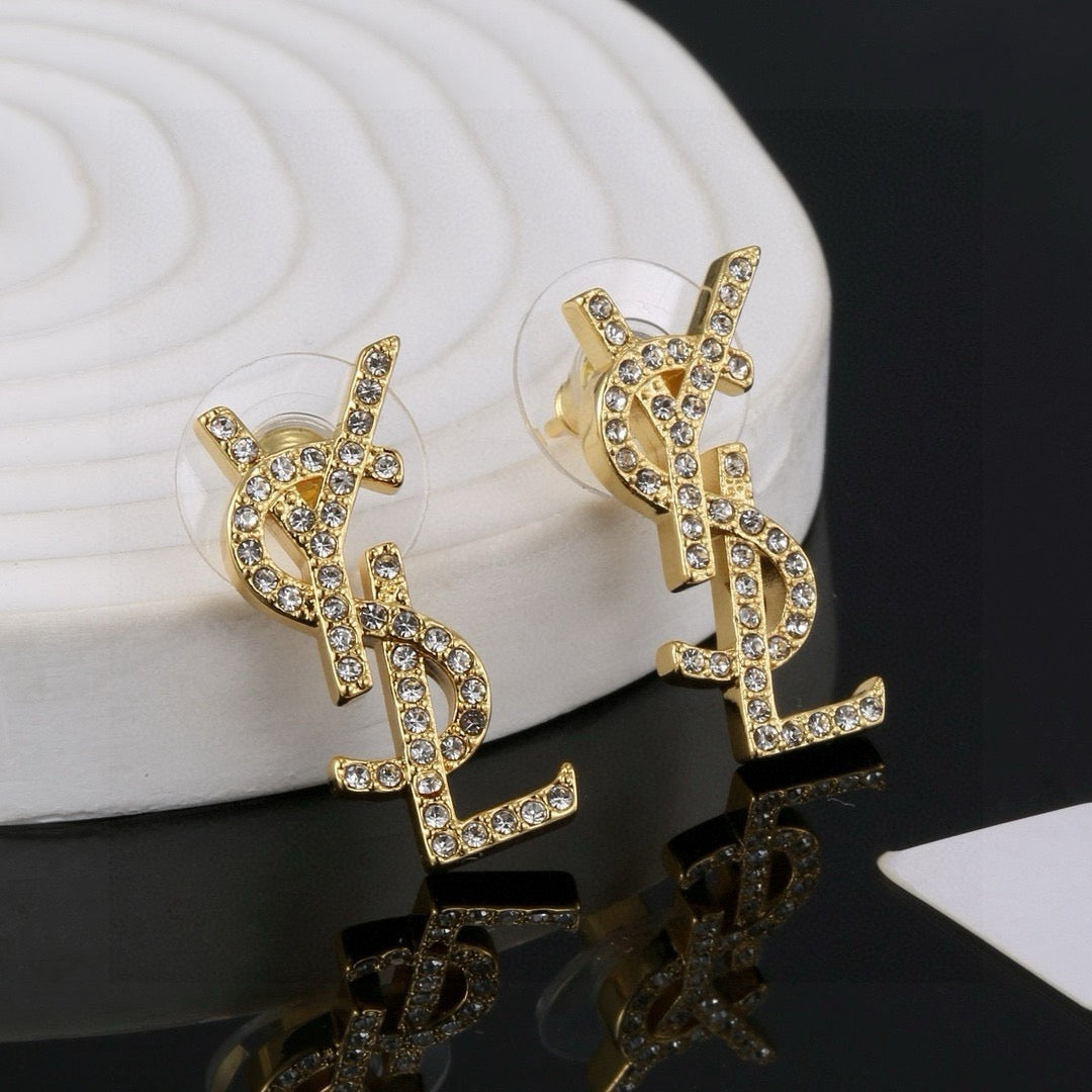 Geometric Emblem Stud Earrings in Polished Metal-Tone – Design 006 main product view