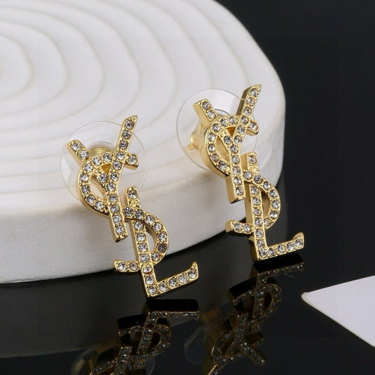 Geometric Emblem Stud Earrings in Polished Metal-Tone – Design 006 main product view