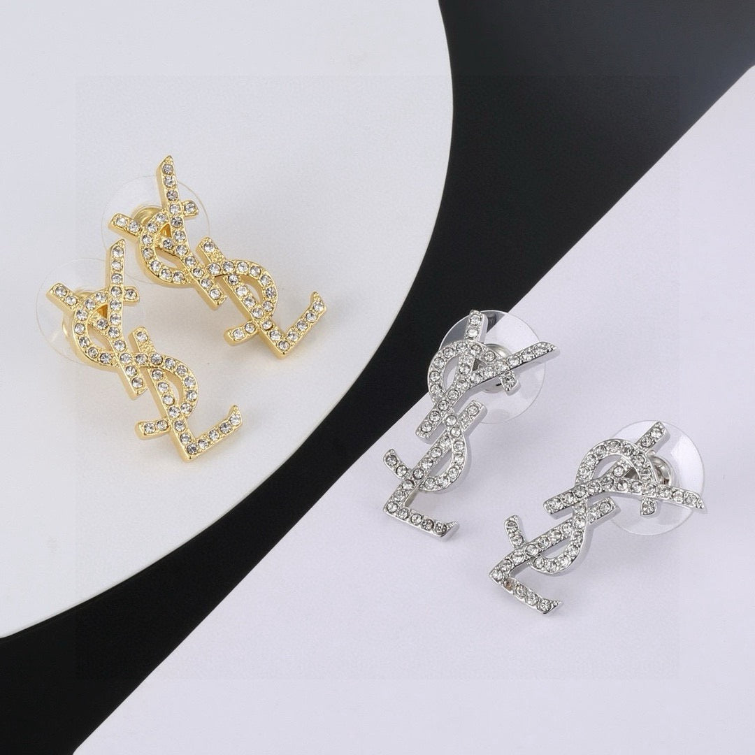 Geometric Emblem Stud Earrings in Polished Metal-Tone – Design 006 front product view