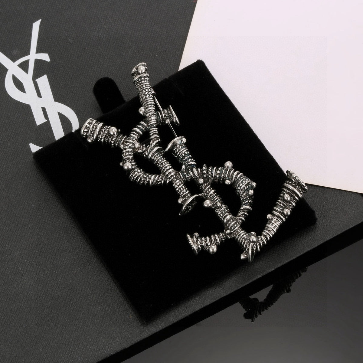 Geometric Emblem Brooch in Polished Metal-Tone – Design 011 styled product view