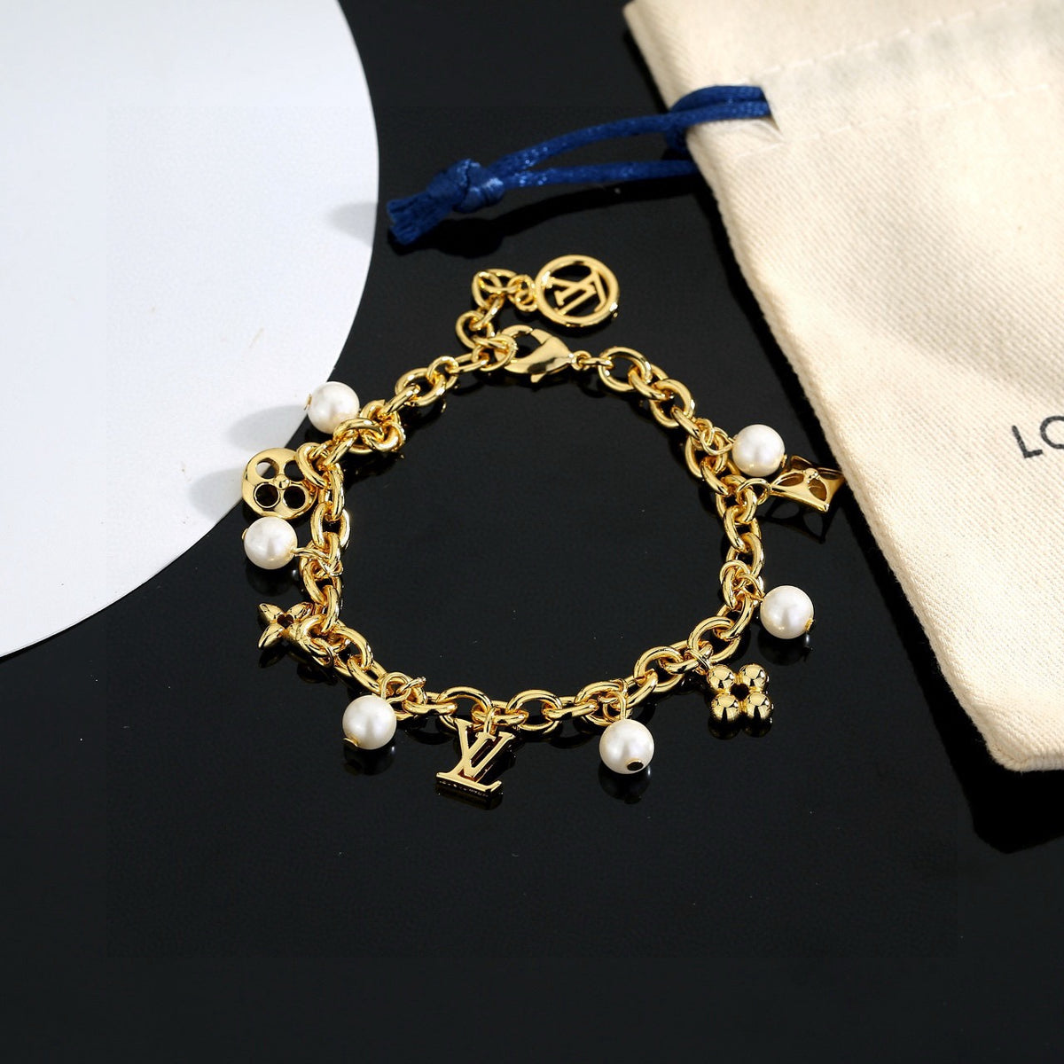 Letter Emblem Bracelet in Polished Metal-Tone – Design 033 side detail