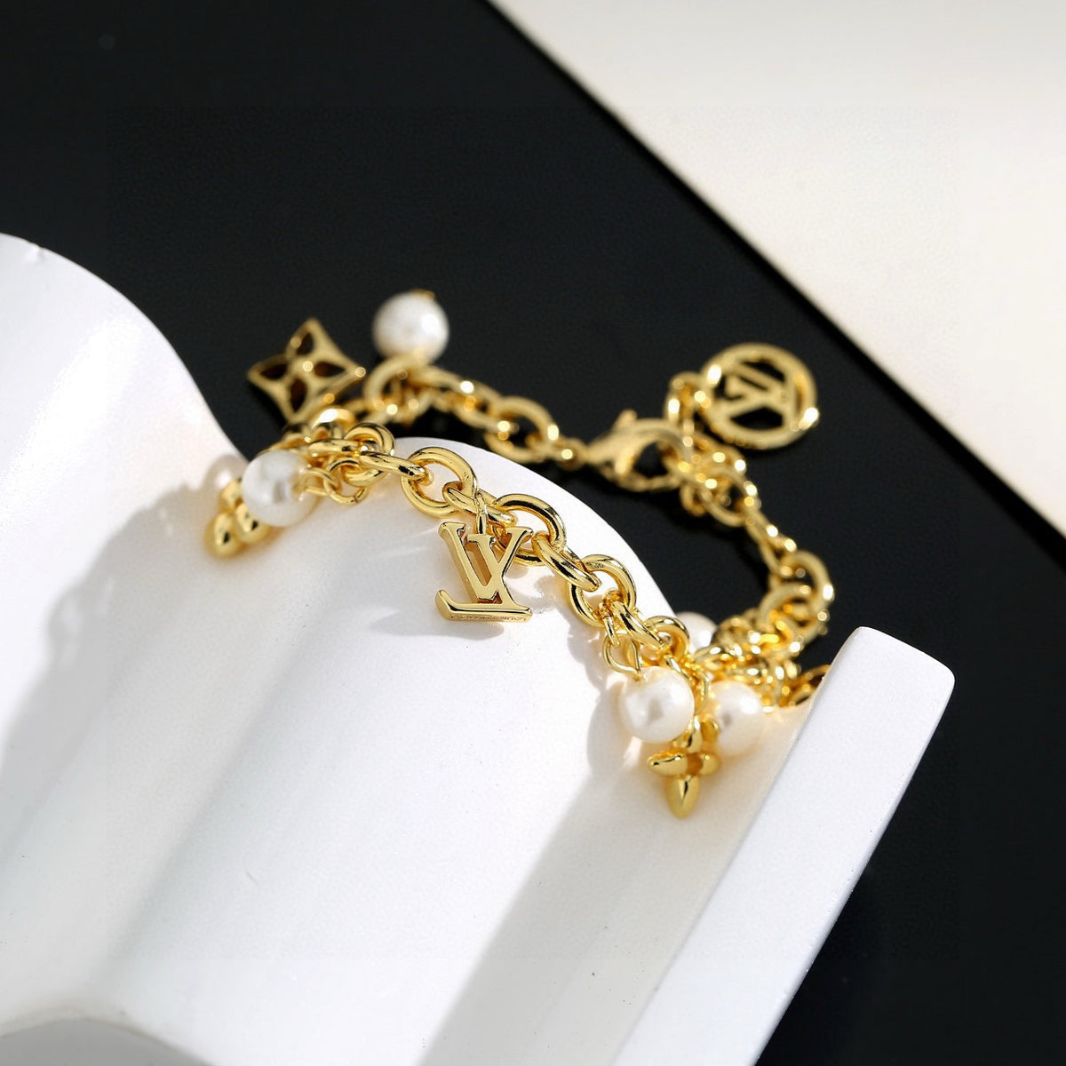 Letter Emblem Bracelet in Polished Metal-Tone – Design 033 styled product view