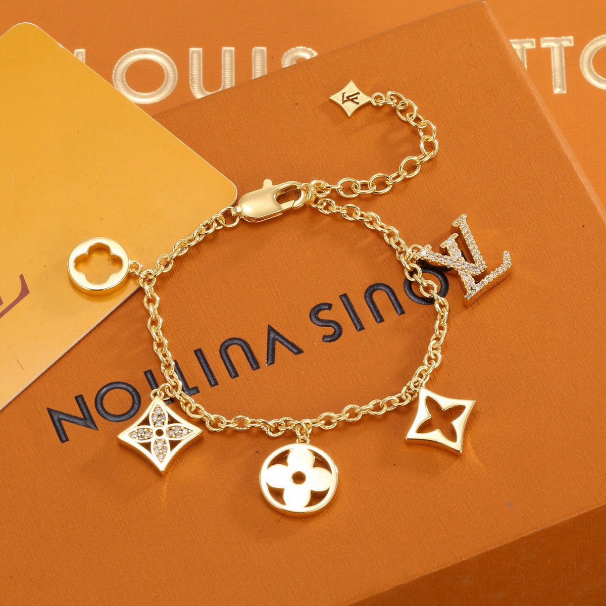 Letter Emblem Bracelet in Polished Metal-Tone – Design 032 side detail