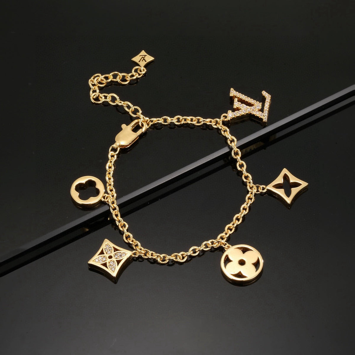Letter Emblem Bracelet in Polished Metal-Tone – Design 032 front product view