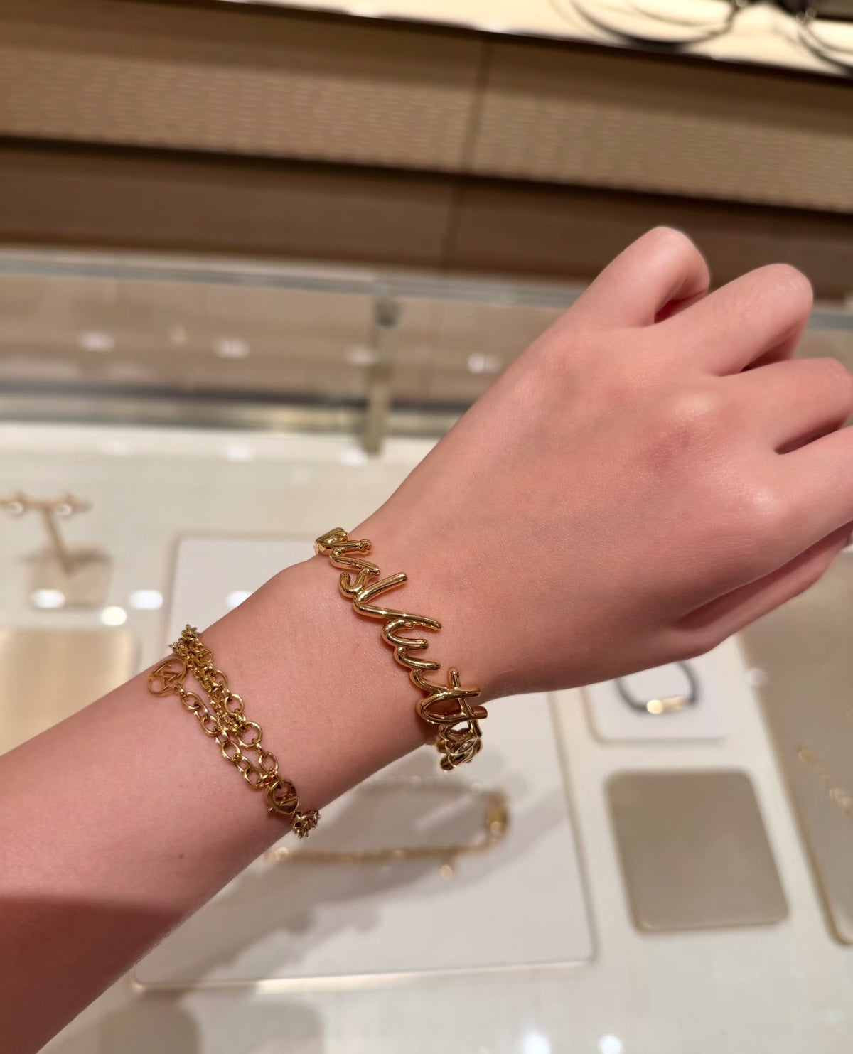 Letter Emblem Bangle in Polished Metal-Tone – Design 006 front product view