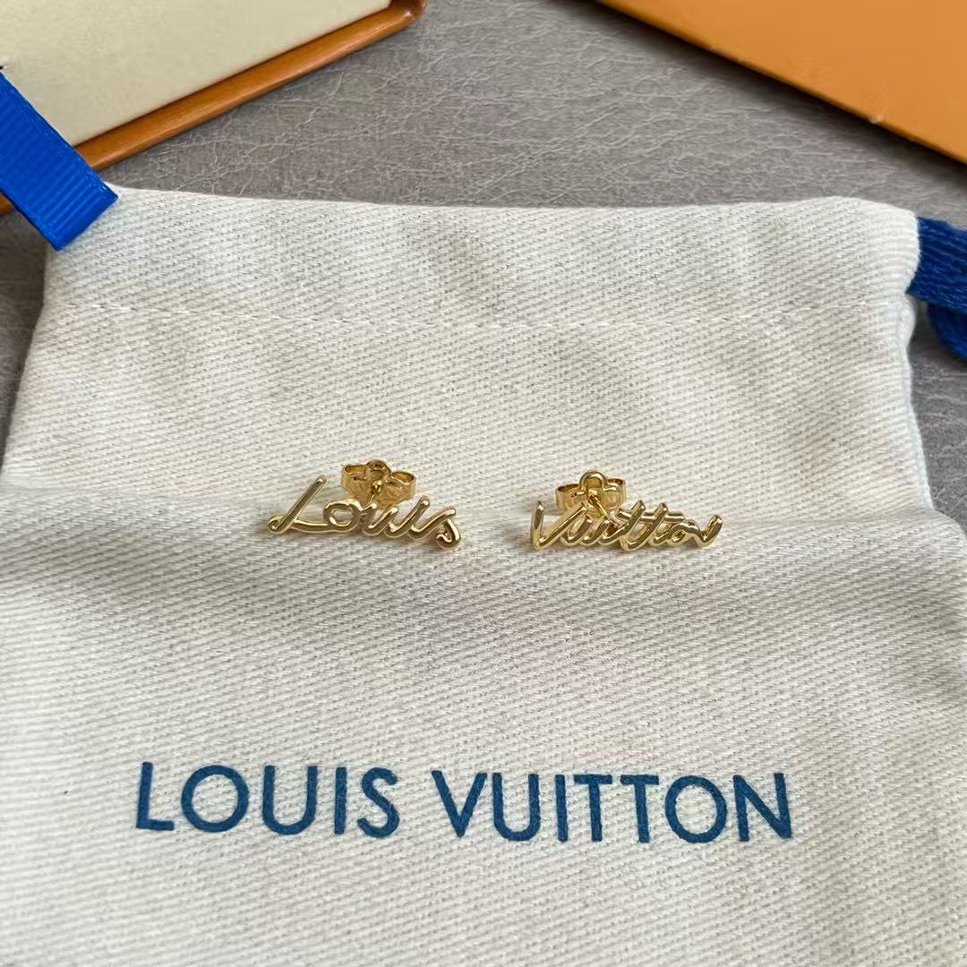 Letter Emblem Stud Earrings in Polished Metal-Tone – Design 030 side detail