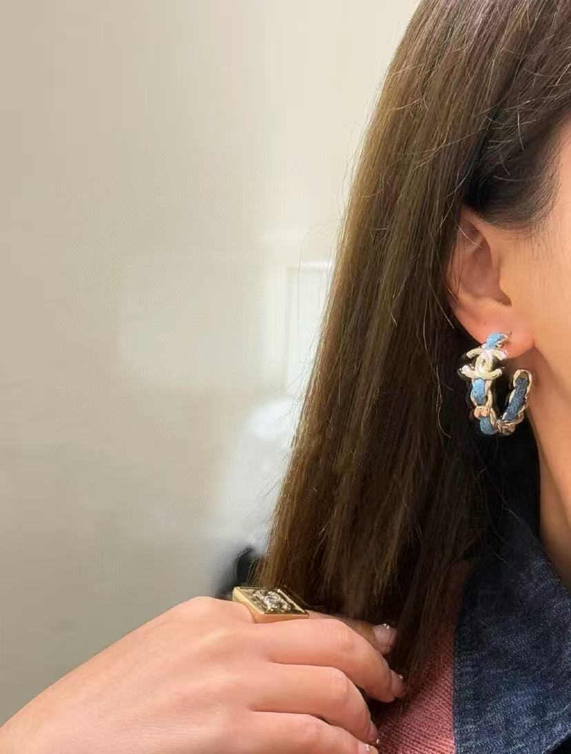 Signature Emblem Crystal-Accent Stud Earrings – Blue Detail main product view