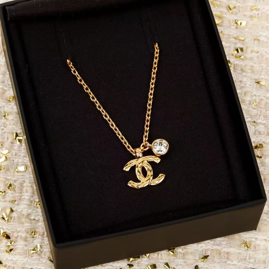 Double-C Emblem Pendant Necklace in Gold-Tone – Design 012 front product view