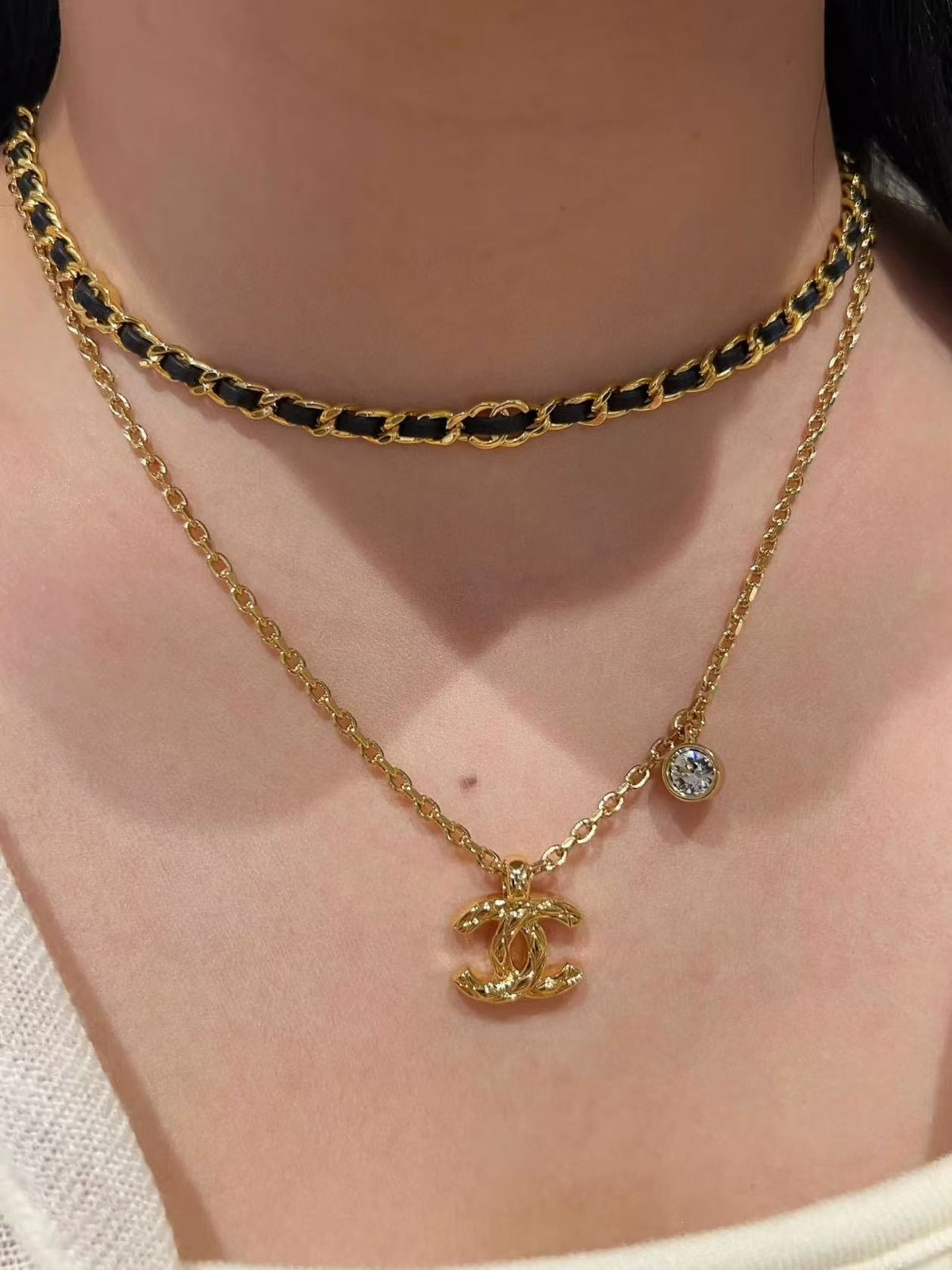 Double-C Emblem Pendant Necklace in Gold-Tone – Design 012 front product view