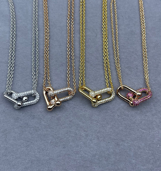 Link Pendant Necklace in Polished Metal-Tone main product view
