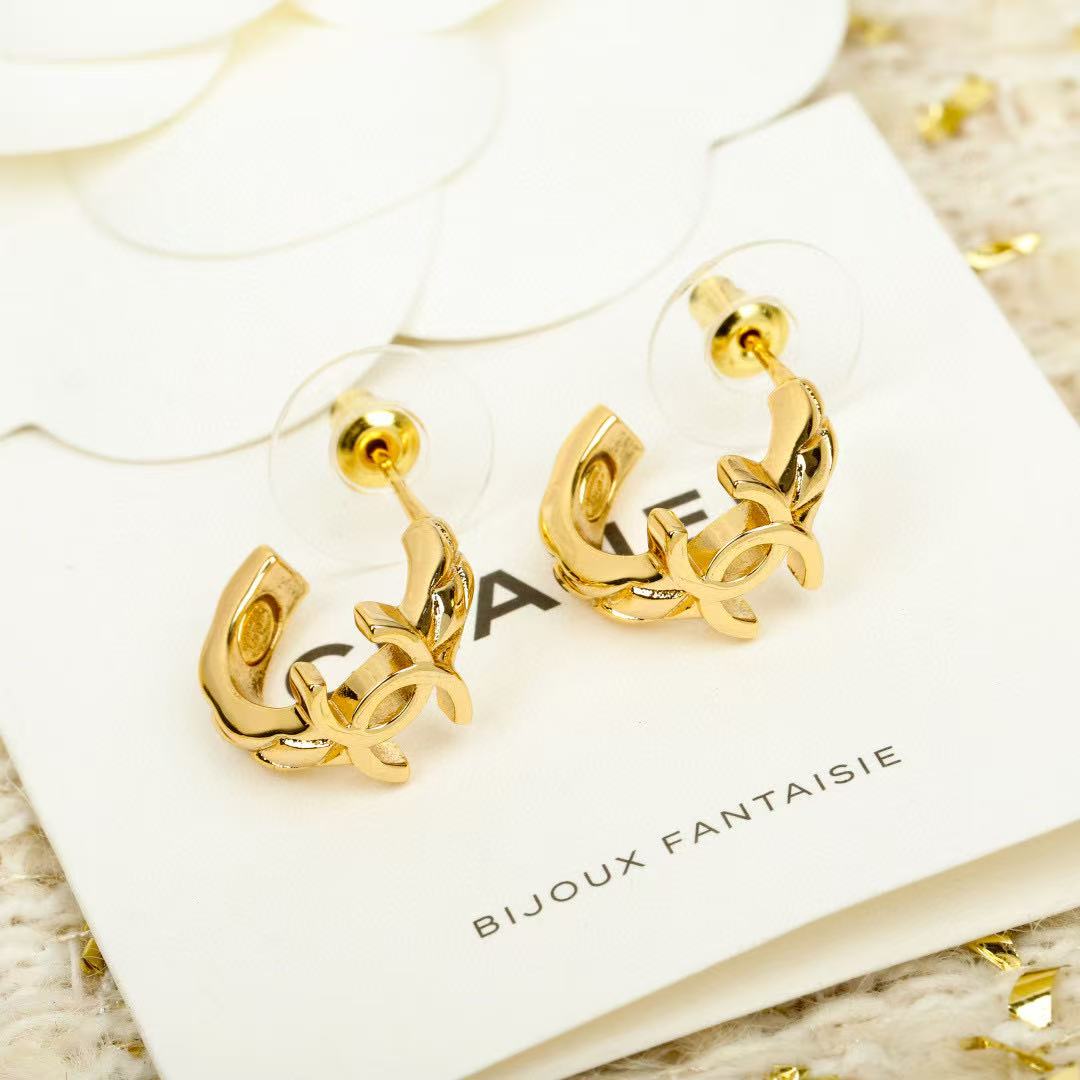 Double-C Emblem Stud Earrings in Gold-Tone – Design 029 styled product view