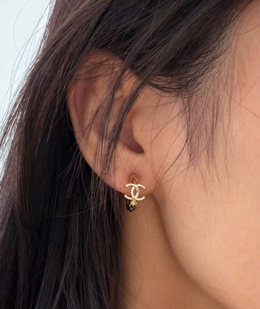 Double-C Emblem Stud Earrings in Gold-Tone – Design 030 front product view
