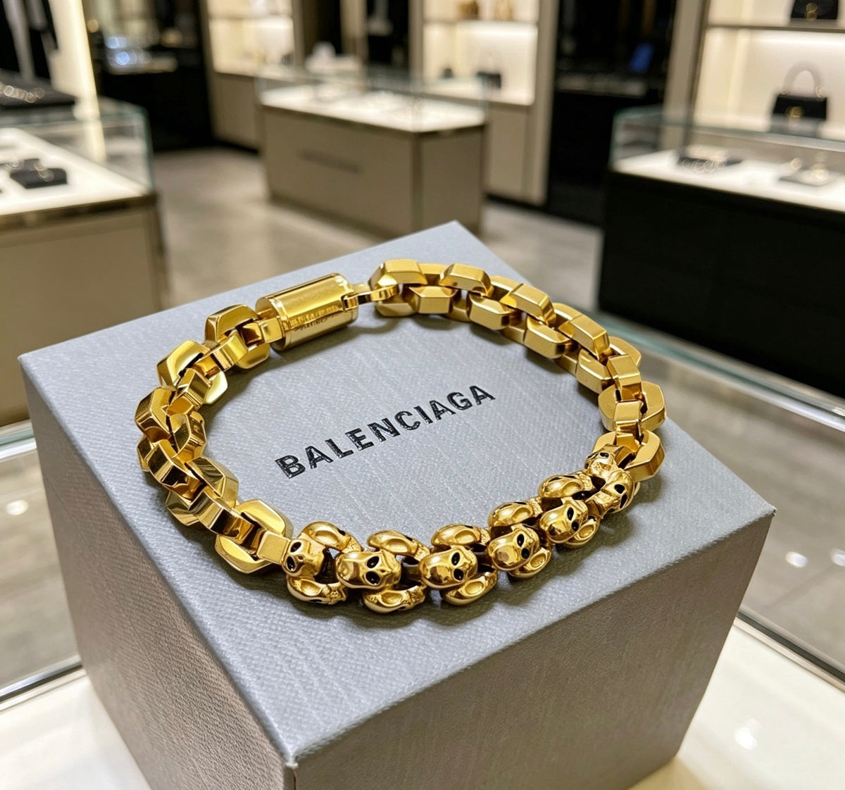 Geometric Emblem Bracelet in Polished Metal-Tone – Design 058 front product view