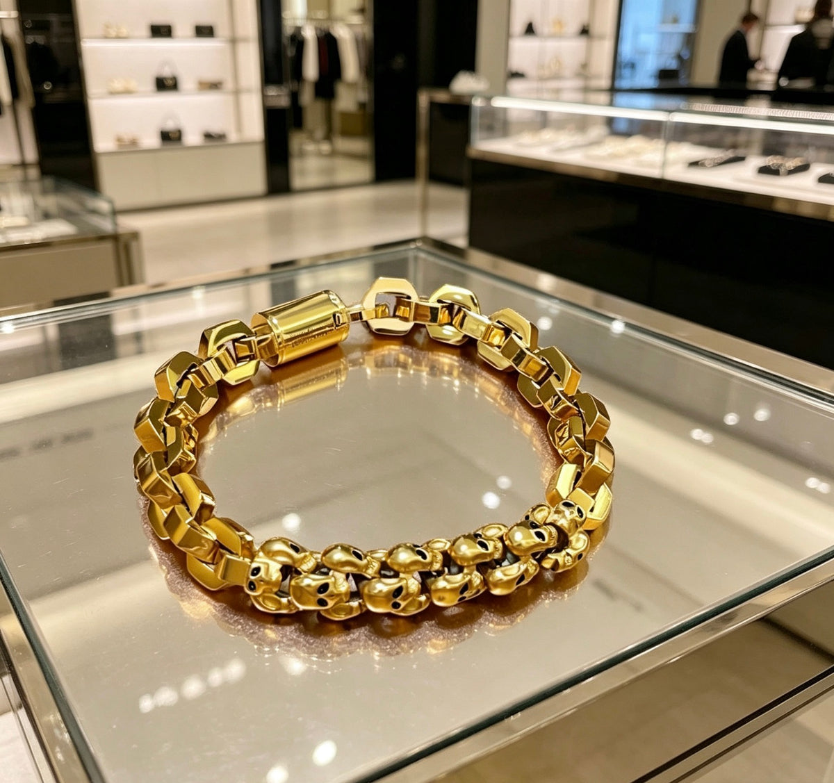 Geometric Emblem Bracelet in Polished Metal-Tone – Design 058 close-up detail