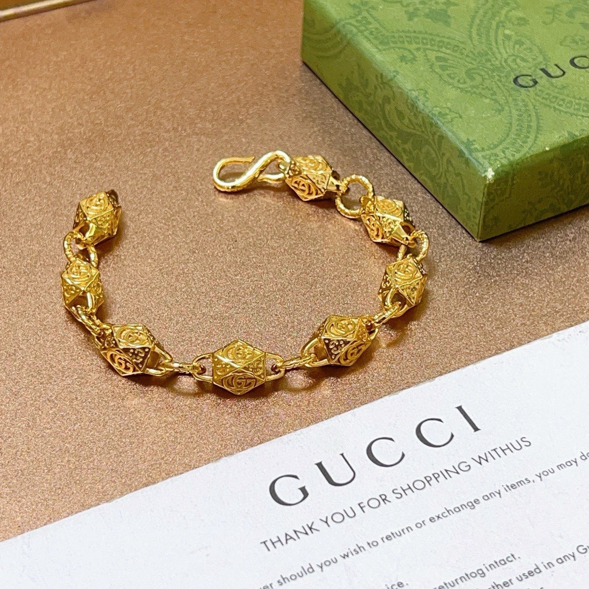 Geometric Emblem Bracelet in Polished Metal-Tone – Design 086 close-up detail