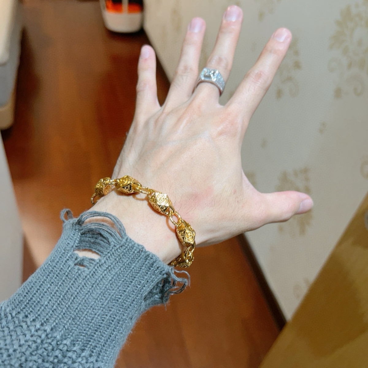 Geometric Emblem Bracelet in Polished Metal-Tone – Design 086 main product view