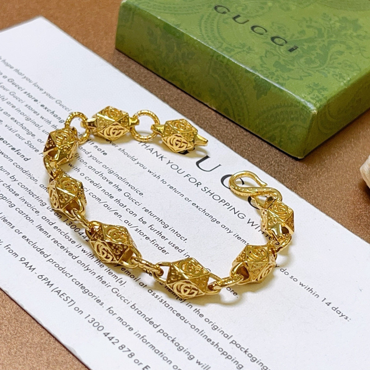 Geometric Emblem Bracelet in Polished Metal-Tone – Design 086 front product view