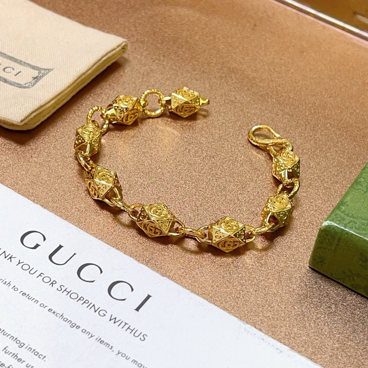 Geometric Emblem Bracelet in Polished Metal-Tone – Design 086 styled product view