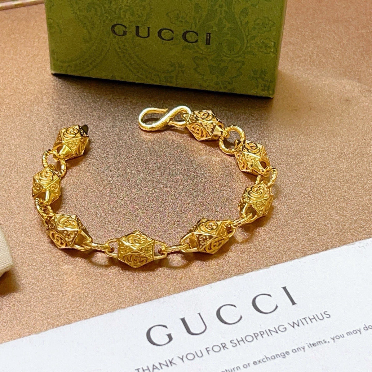Geometric Emblem Bracelet in Polished Metal-Tone – Design 086 detail view
