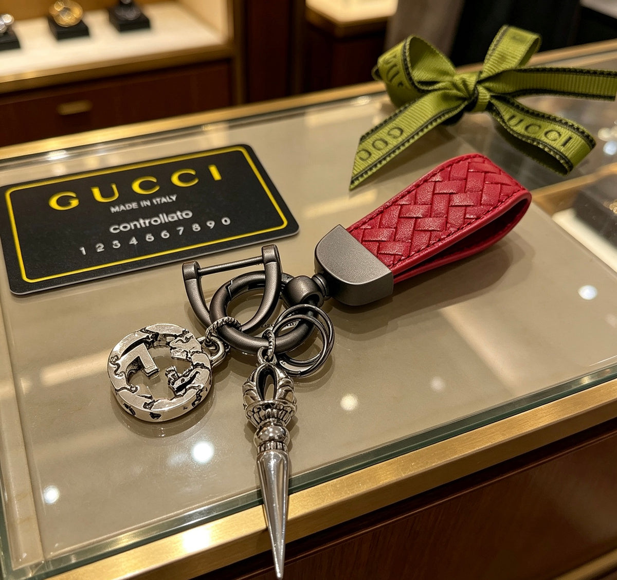 Double-G Emblem Keychain in Polished Metal-Tone – Design 038 front product view