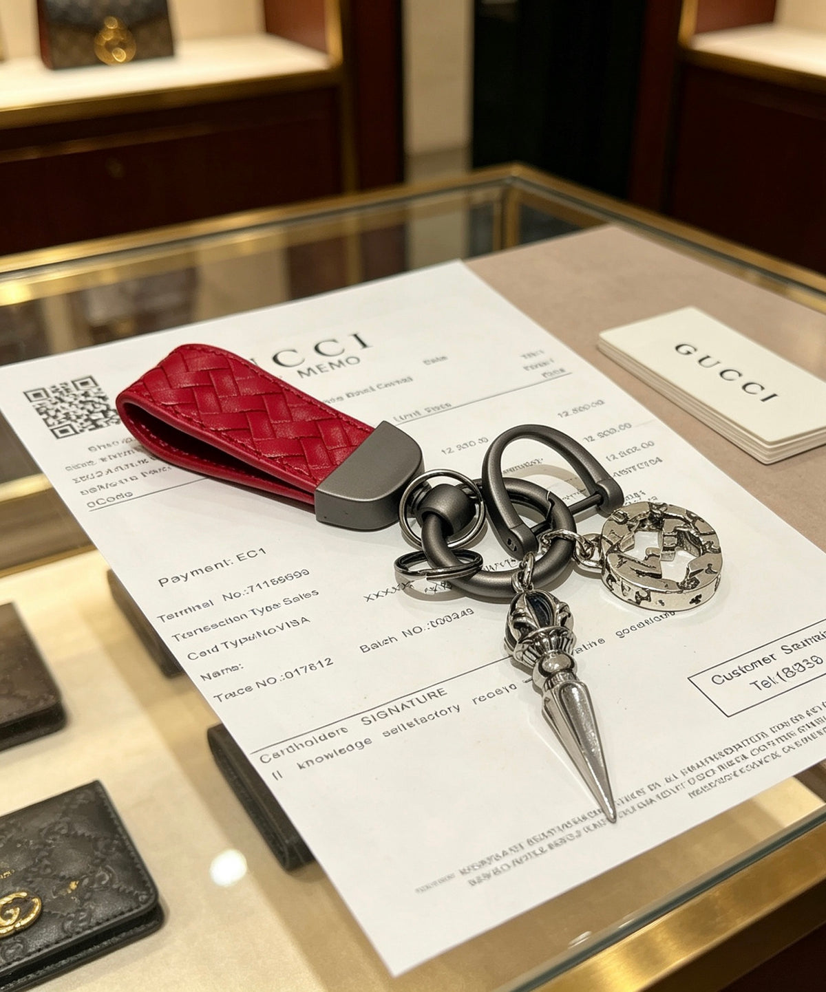 Double-G Emblem Keychain in Polished Metal-Tone – Design 038 detail view
