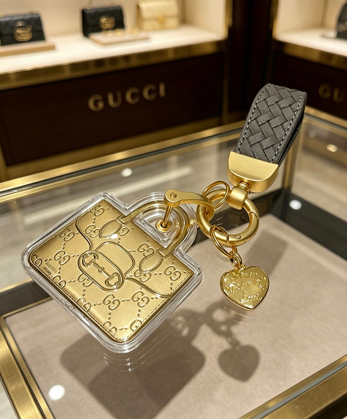 Double-G Emblem Keychain in Polished Metal-Tone – Design 037 styled product view