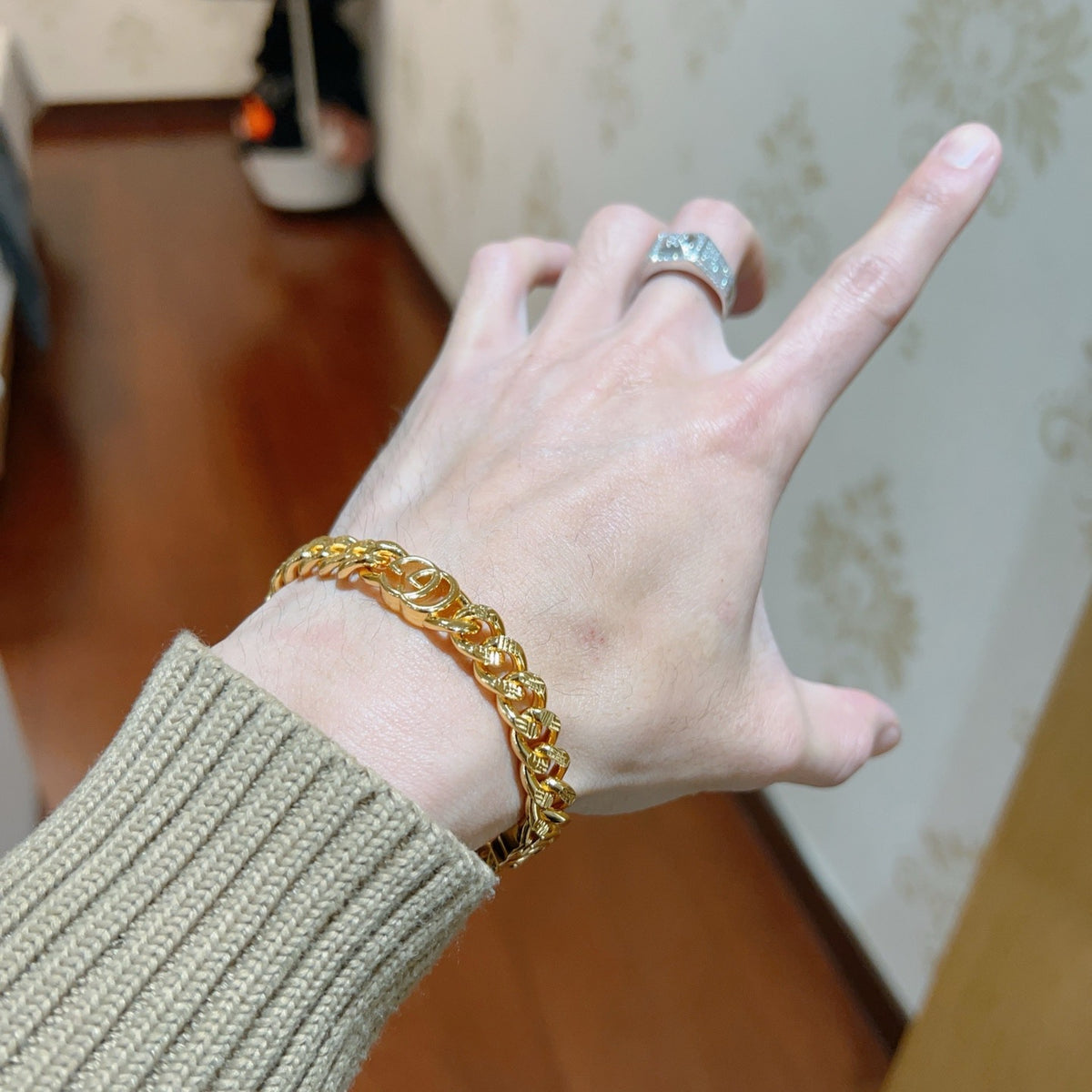 Geometric Emblem Bracelet in Polished Metal-Tone – Design 085 main product view