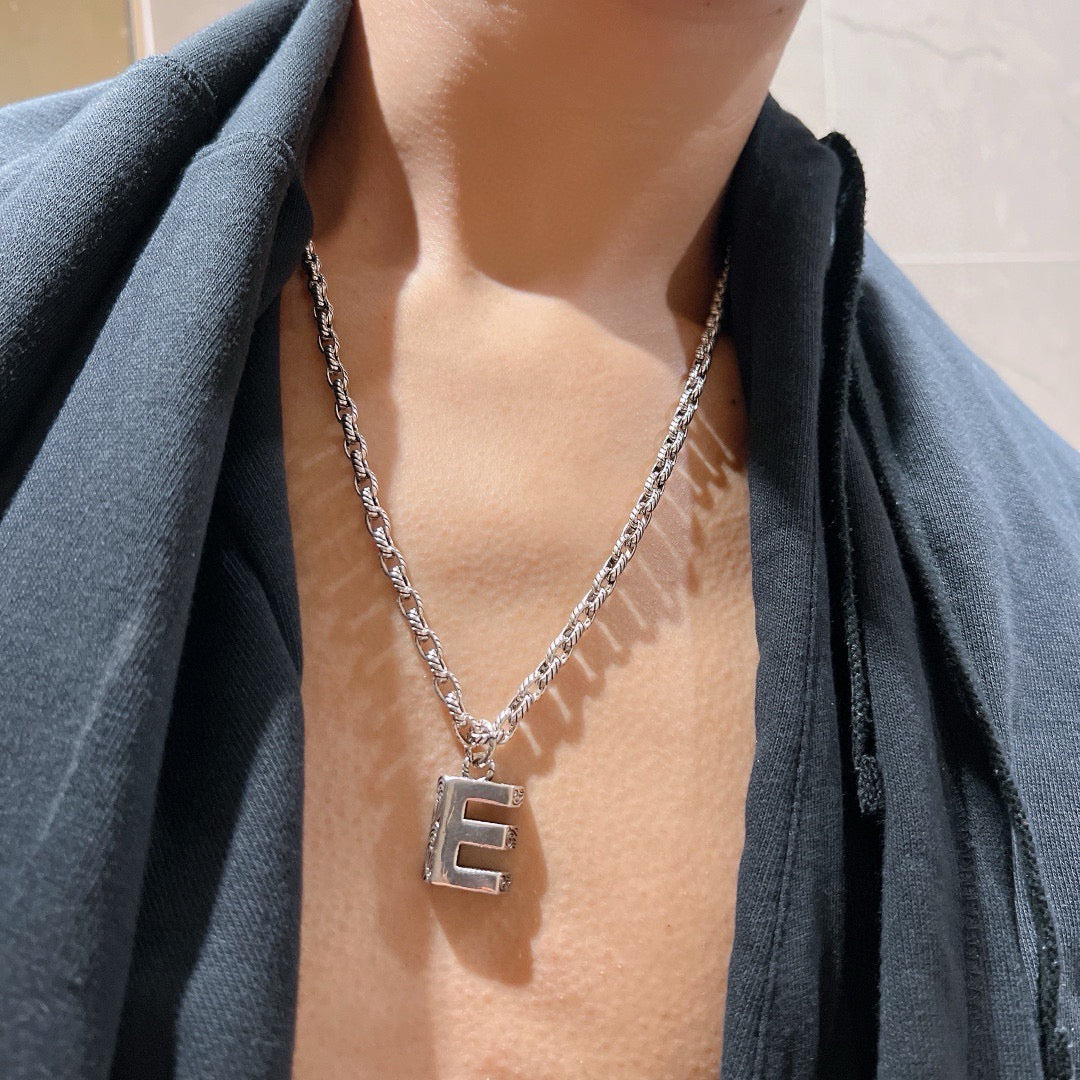 Double-G Emblem Pendant Necklace in Polished Metal-Tone – Vintage Detail – Design 049 styled product view