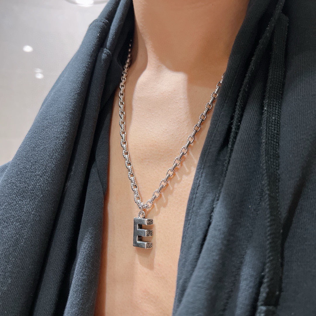 Double-G Emblem Pendant Necklace in Polished Metal-Tone – Vintage Detail – Design 049 main product view