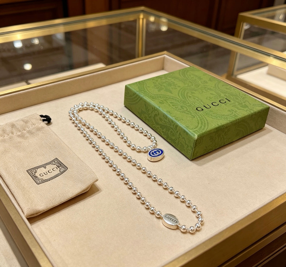 Double-G Emblem Pendant Necklace in Silver-Tone – Design 052 main product view