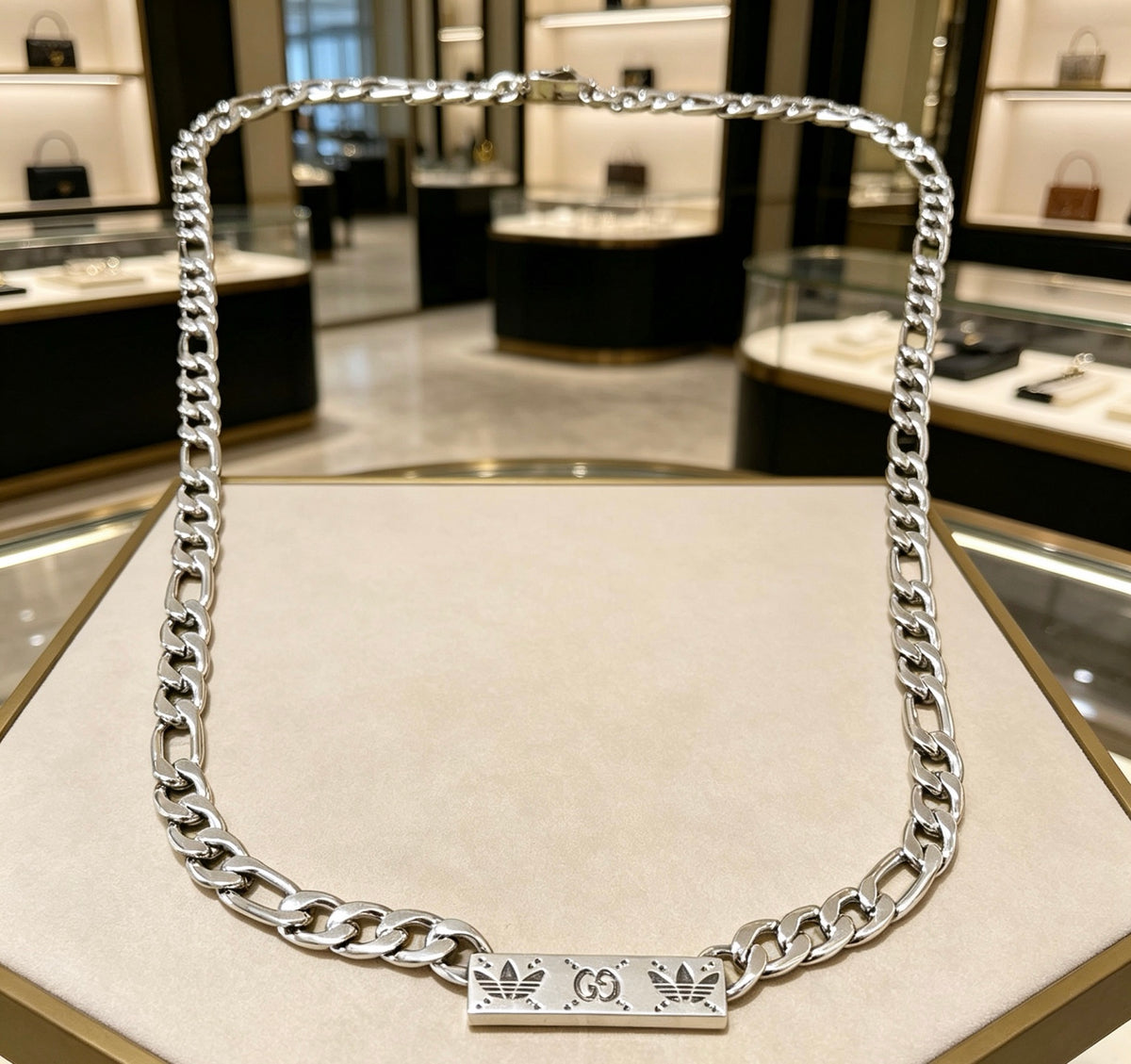 Double-G Emblem Pendant Necklace in Polished Metal-Tone – Design 026 main product view