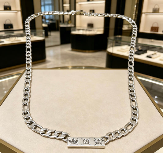 Double-G Emblem Pendant Necklace in Polished Metal-Tone – Design 026 main product view