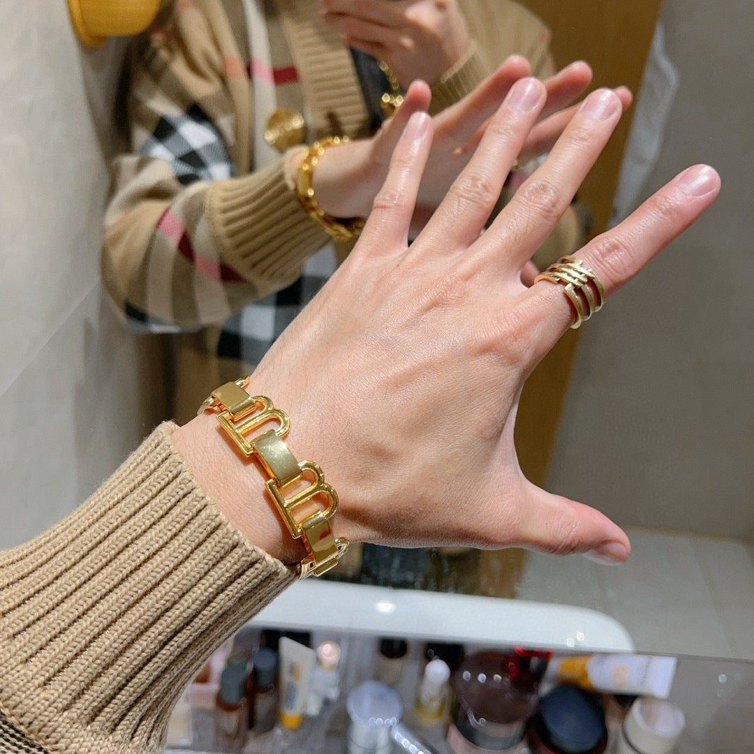 Geometric Emblem Bracelet in Polished Metal-Tone – Design 059 main product view