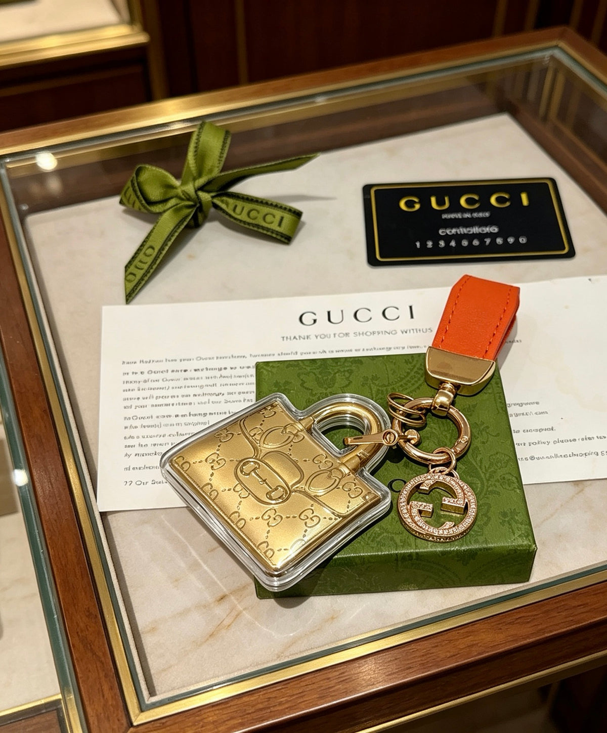 Double-G Emblem Keychain in Polished Metal-Tone – Design 044 styled product view