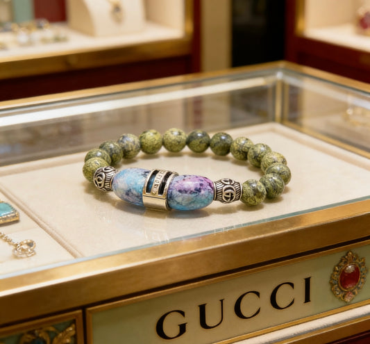 Double-G Emblem Beaded Bracelet in Polished Metal-Tone – Crystal Detail – Design 003 main product view