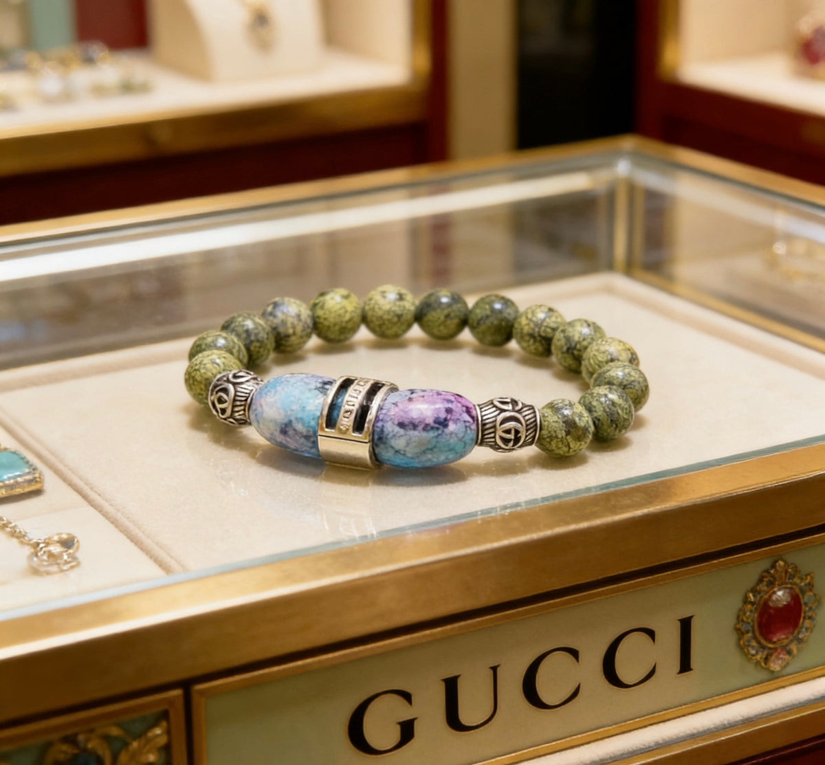 Double-G Emblem Beaded Bracelet in Polished Metal-Tone – Crystal Detail – Design 015 main product view