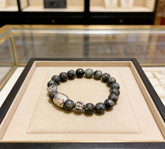 Double-G Emblem Beaded Bracelet in Polished Metal-Tone – Crystal Detail – Design 002 main product view
