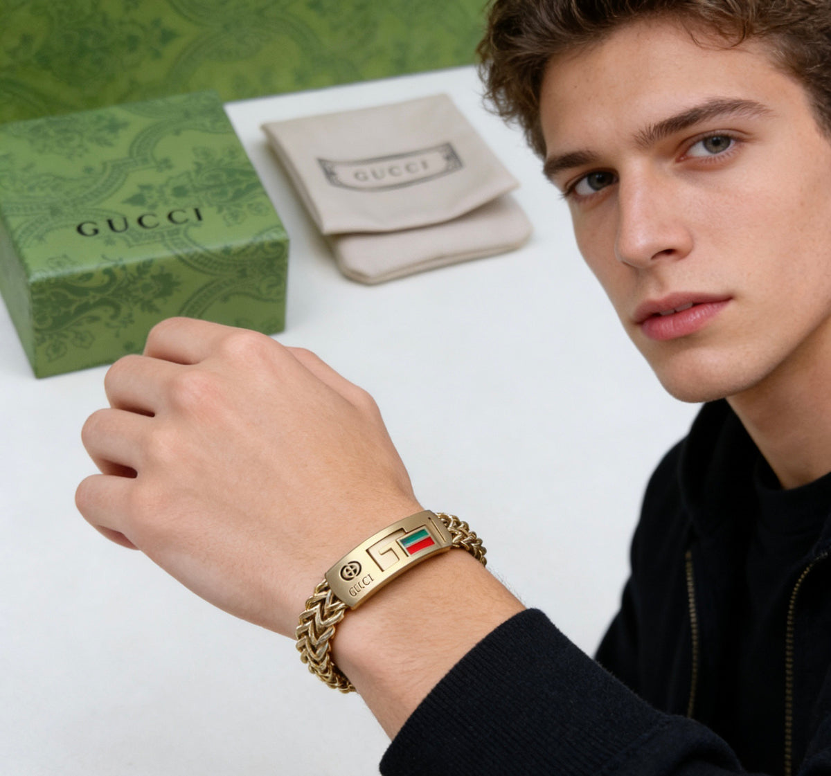 Geometric Emblem Bracelet in Polished Metal-Tone – Design 088 main product view