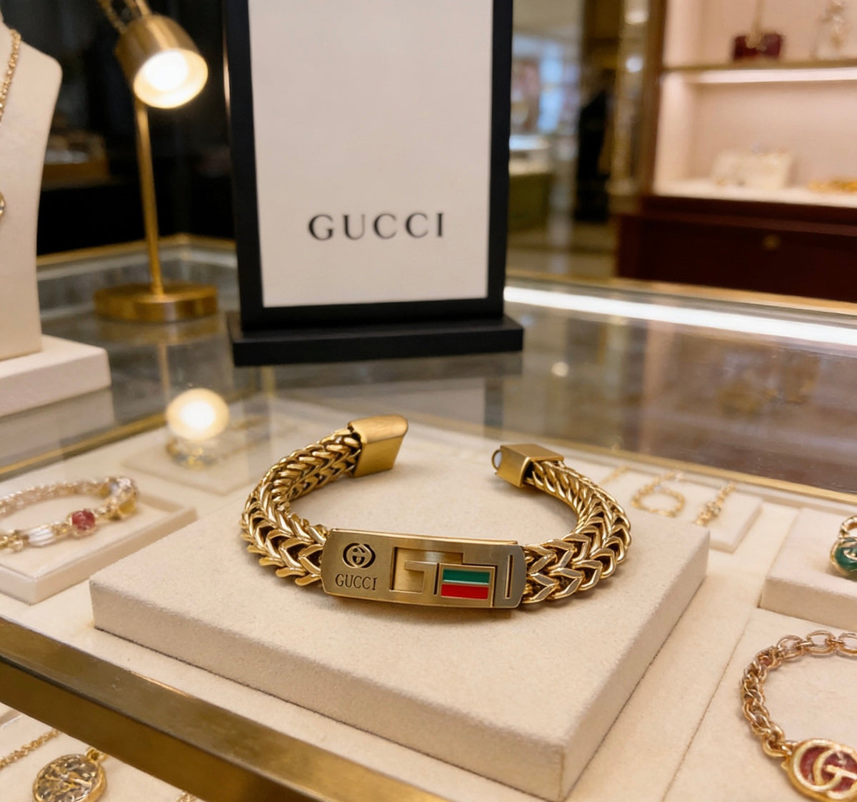 Geometric Emblem Bracelet in Polished Metal-Tone – Design 088 styled product view