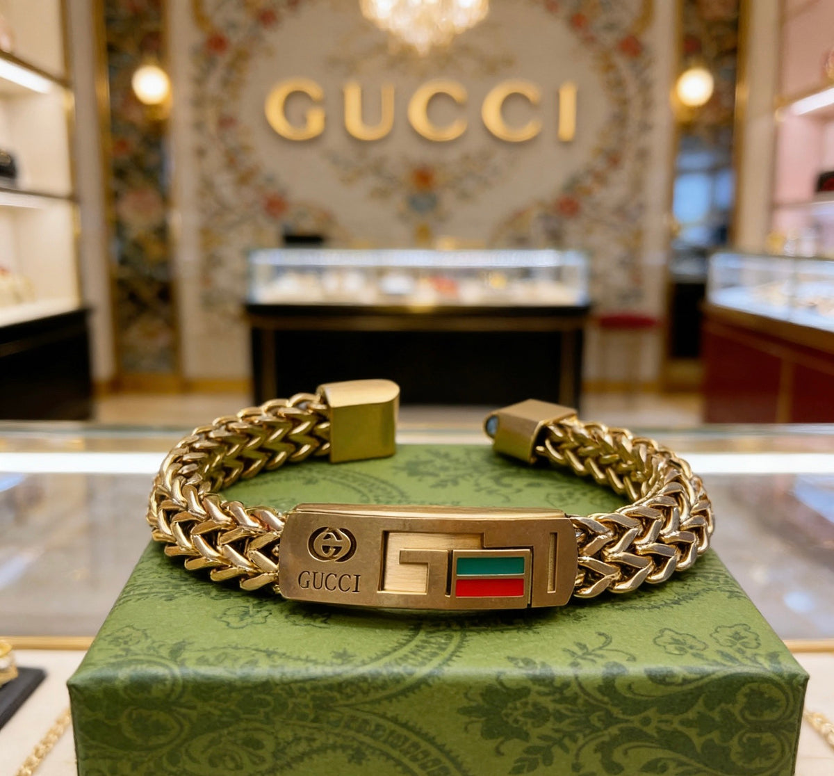 Geometric Emblem Bracelet in Polished Metal-Tone – Design 011 front product view