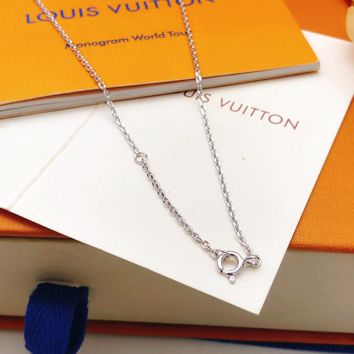 Geometric Emblem Pendant Necklace in Gold-Tone – Blue Detail – Design 002 detail view
