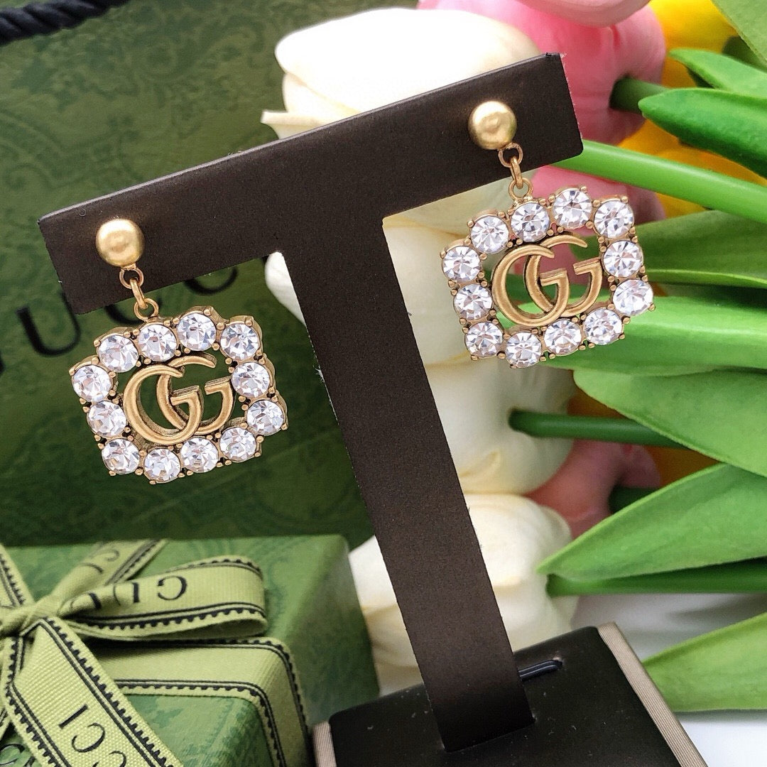 Geometric Emblem Stud Earrings in Polished Metal-Tone – Design 013 styled product view