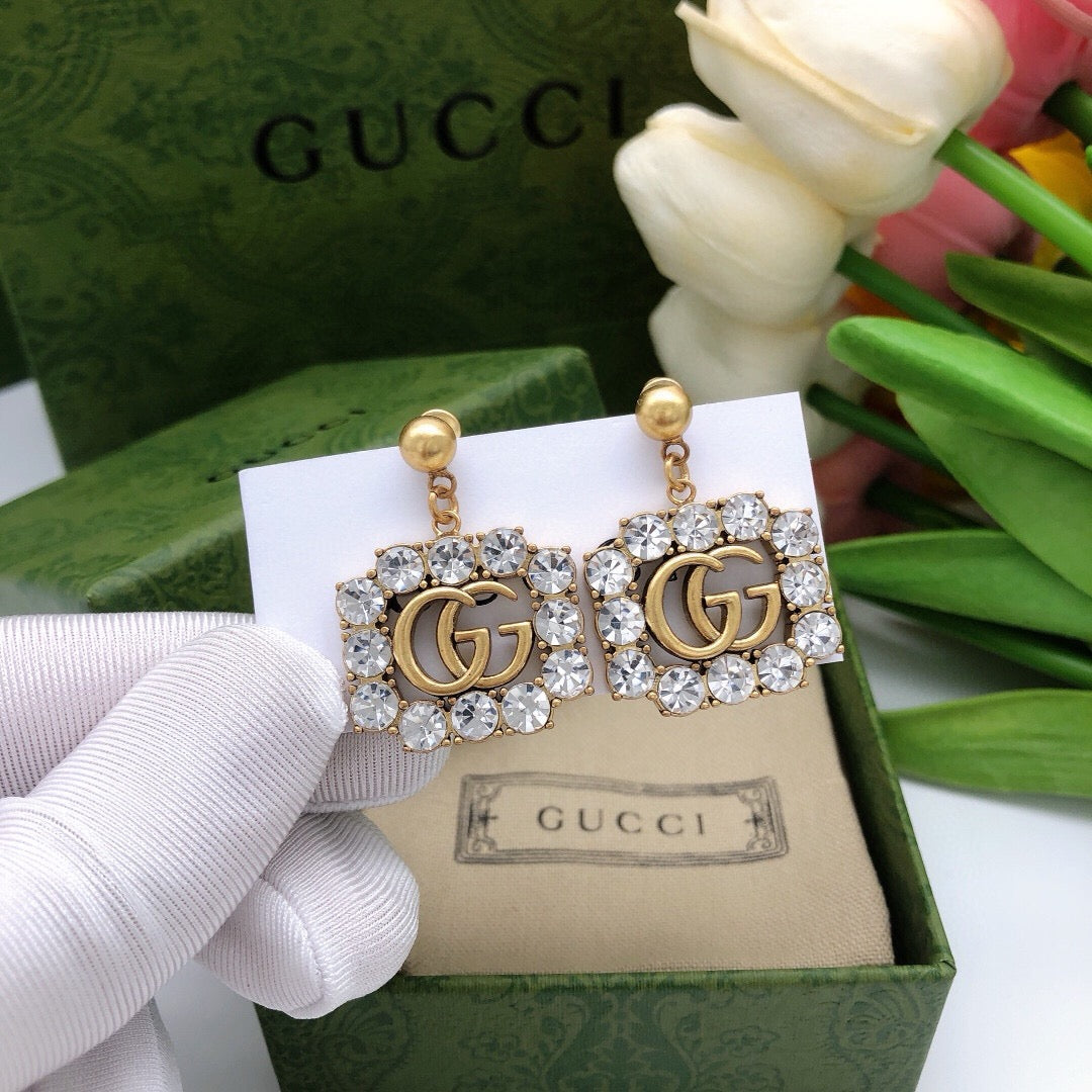 Geometric Emblem Stud Earrings in Polished Metal-Tone – Design 013 front product view