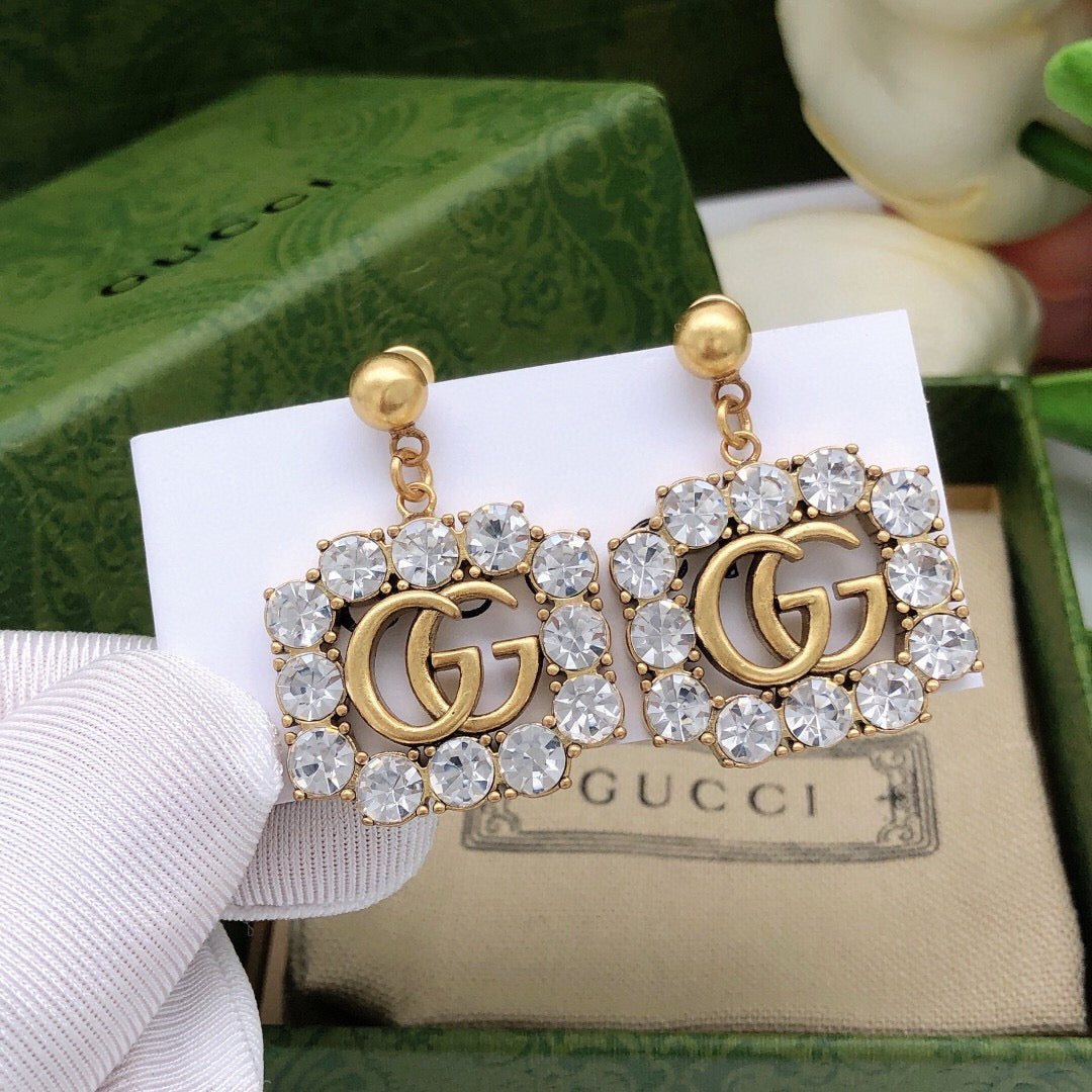 Geometric Emblem Stud Earrings in Polished Metal-Tone – Design 013 main product view
