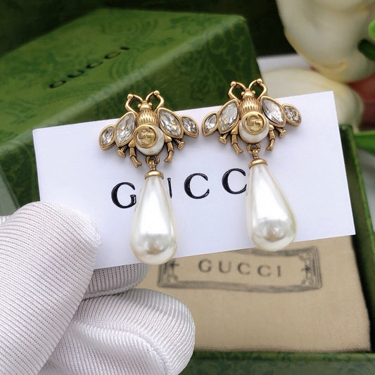 Bee Stud Earrings in Polished Metal-Tone – Bee Detail – Design 003 main product view